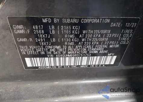 2024 Subaru Crosstrek Limited z USA, uszkodzony, nr VIN 4S4GUHM60R3751753